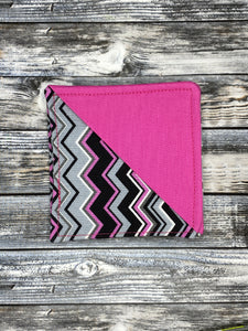 Black, White, Grey, Neon Pink Chevron w/ Neon Pink Corner Book Mark