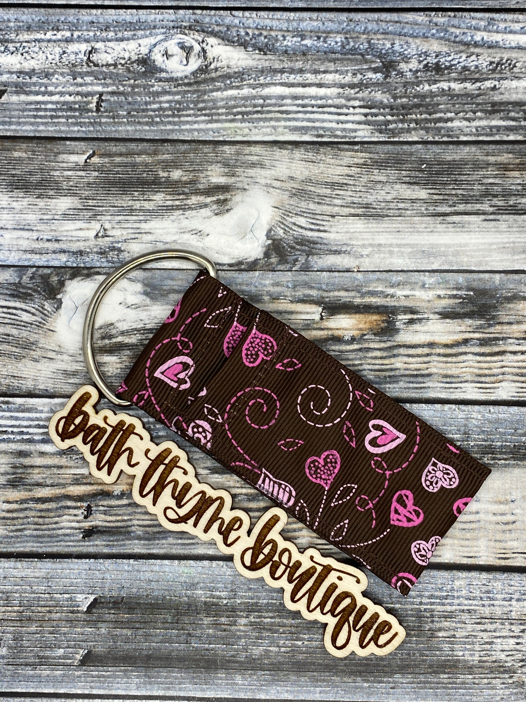 Brown with Pink Swirl Hearts Lip Balm Holder