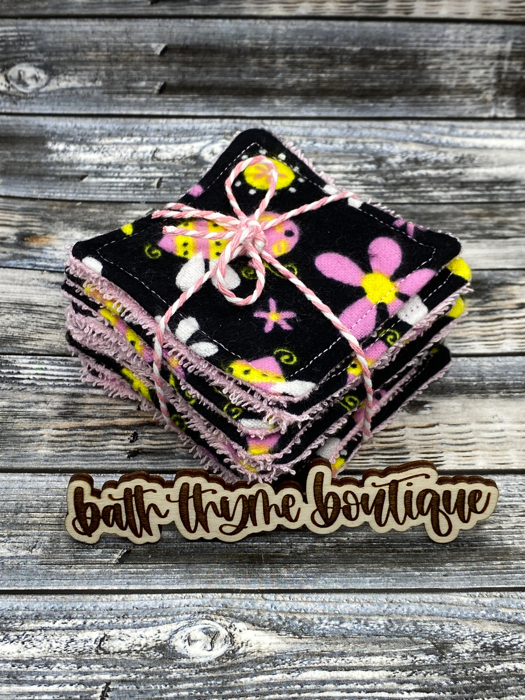 Pink Bees on Black Make-Up Remover Pads