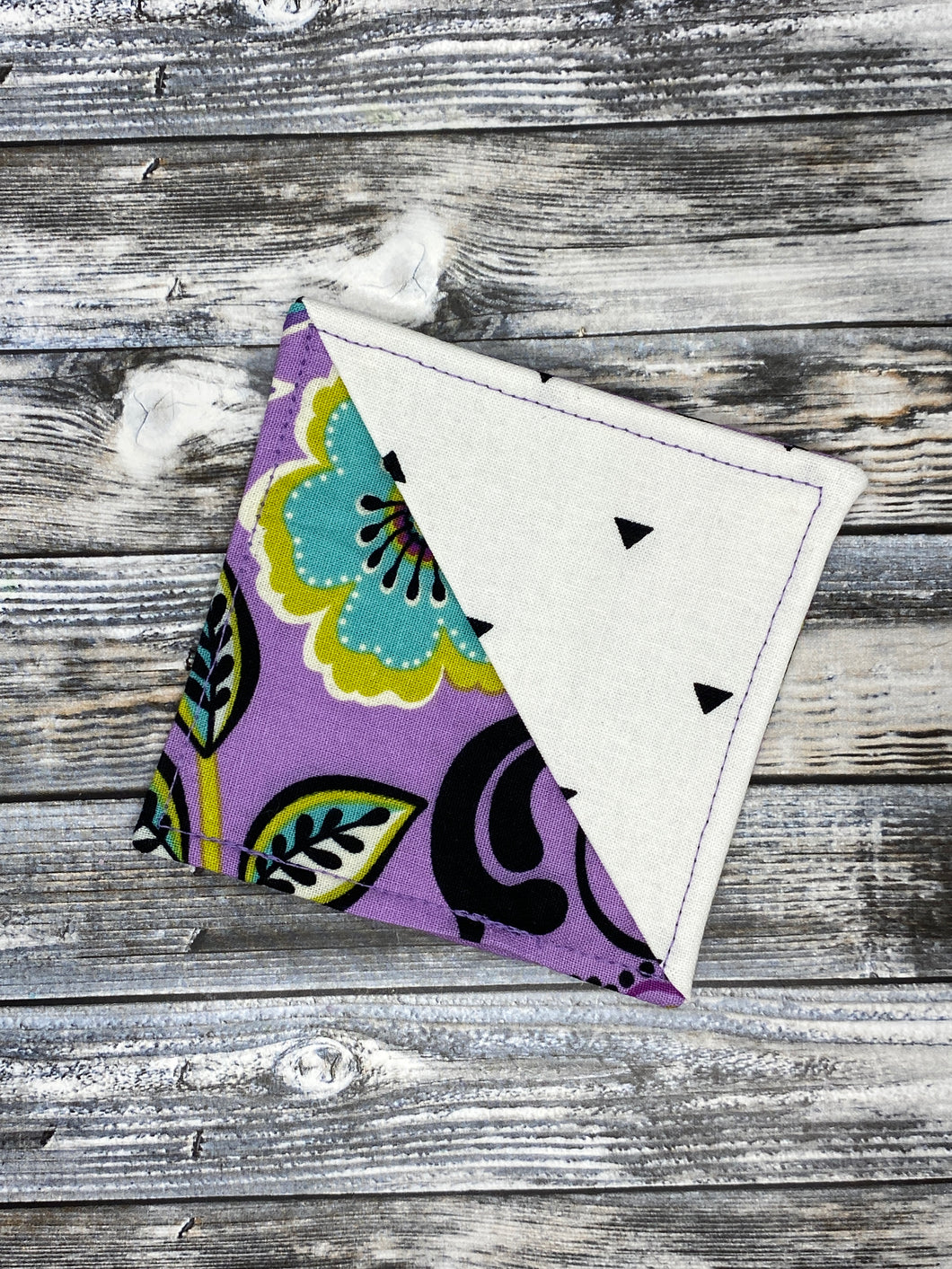 Purple Floral w/ White & Black Triangles Corner Book Mark